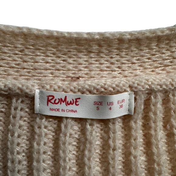 Romwe Women’s Balloon Sleeve Chunky Knit Button Cardigan Peach Small 4 Cottage - Picture 8 of 10